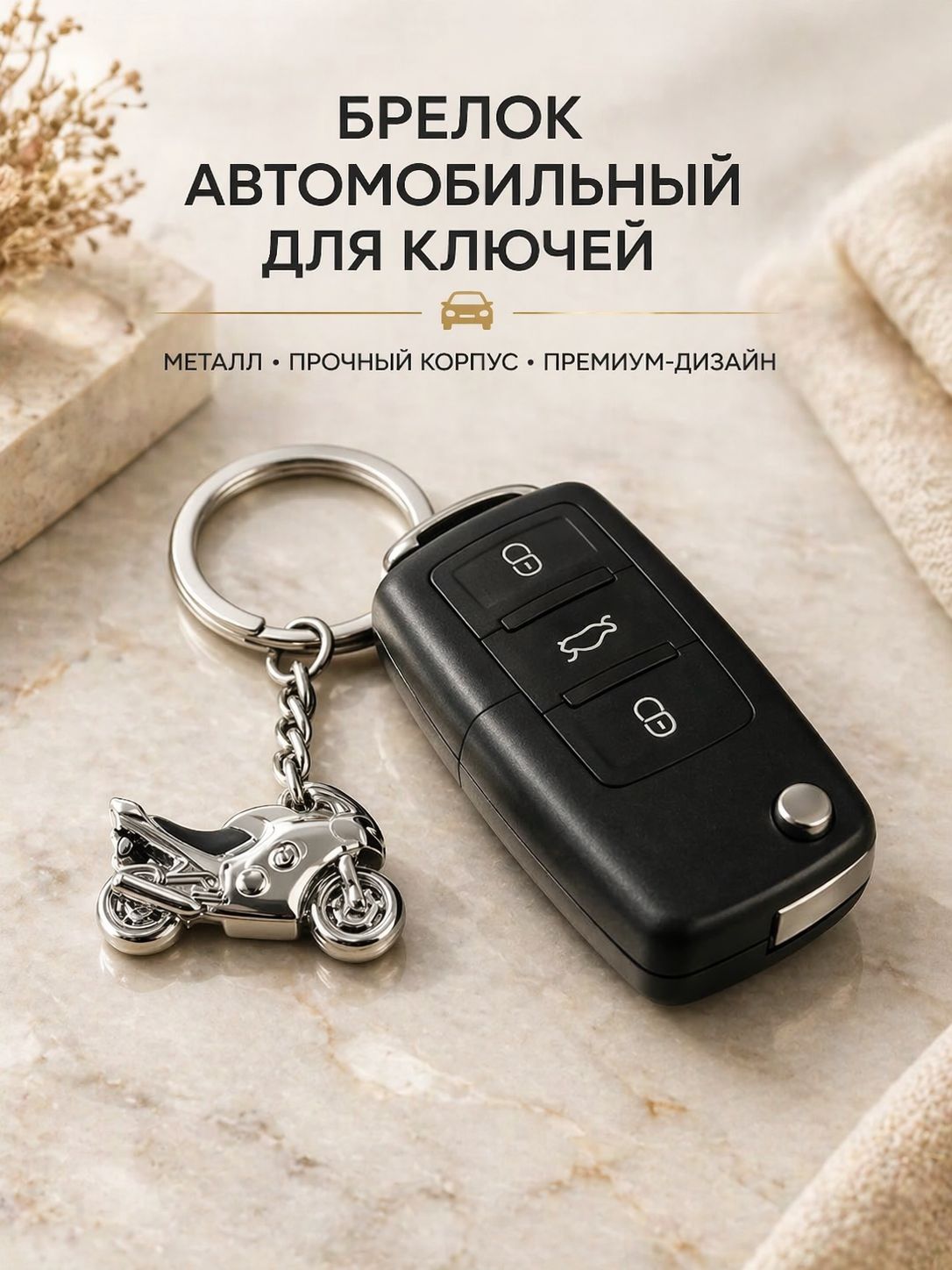 Брелок для ключей металлический Мотоцикл 3 см, автобрелок