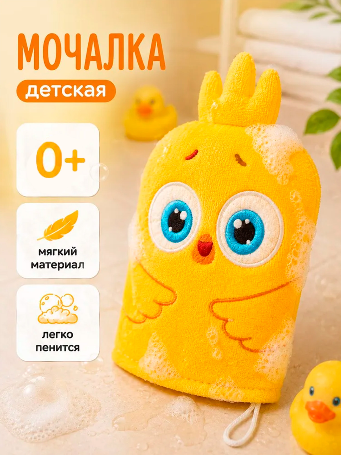 Мочалка детская, мочалка варежка "Цыпленок" ЦЫП-ЦЫП , 0+