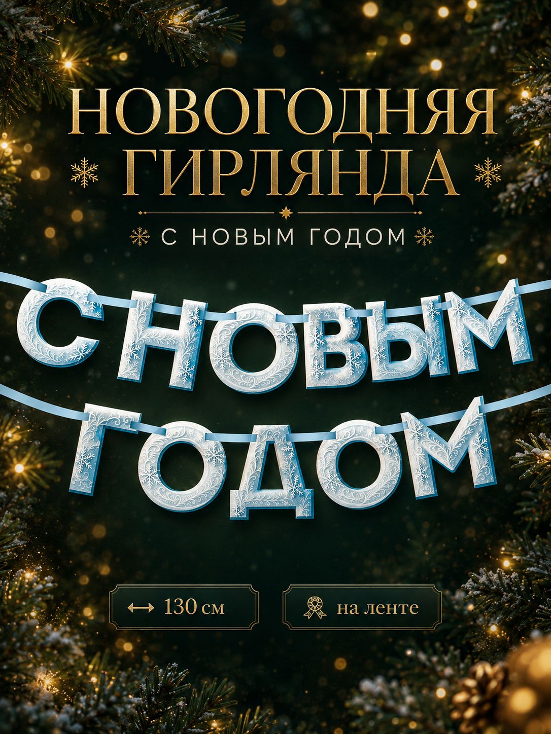 Гирлянда на ленте "С Новым Годом!" / 130 см