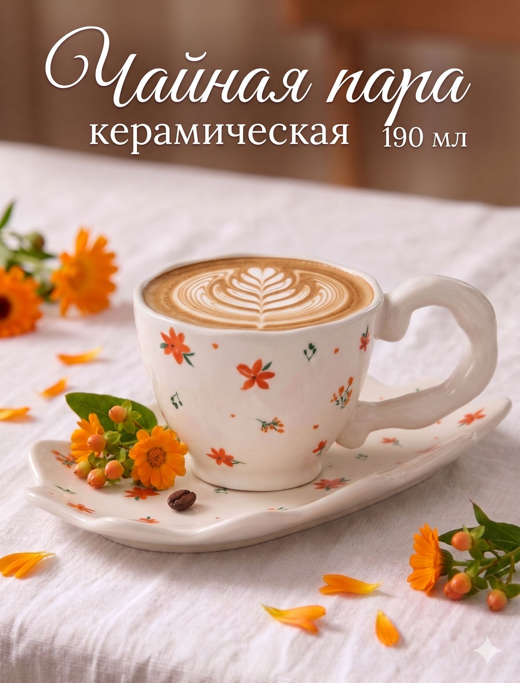 Чайная пара "Райское наслаждение", чашка с блюдцем, объем 190 мл., керамическая, подарочная