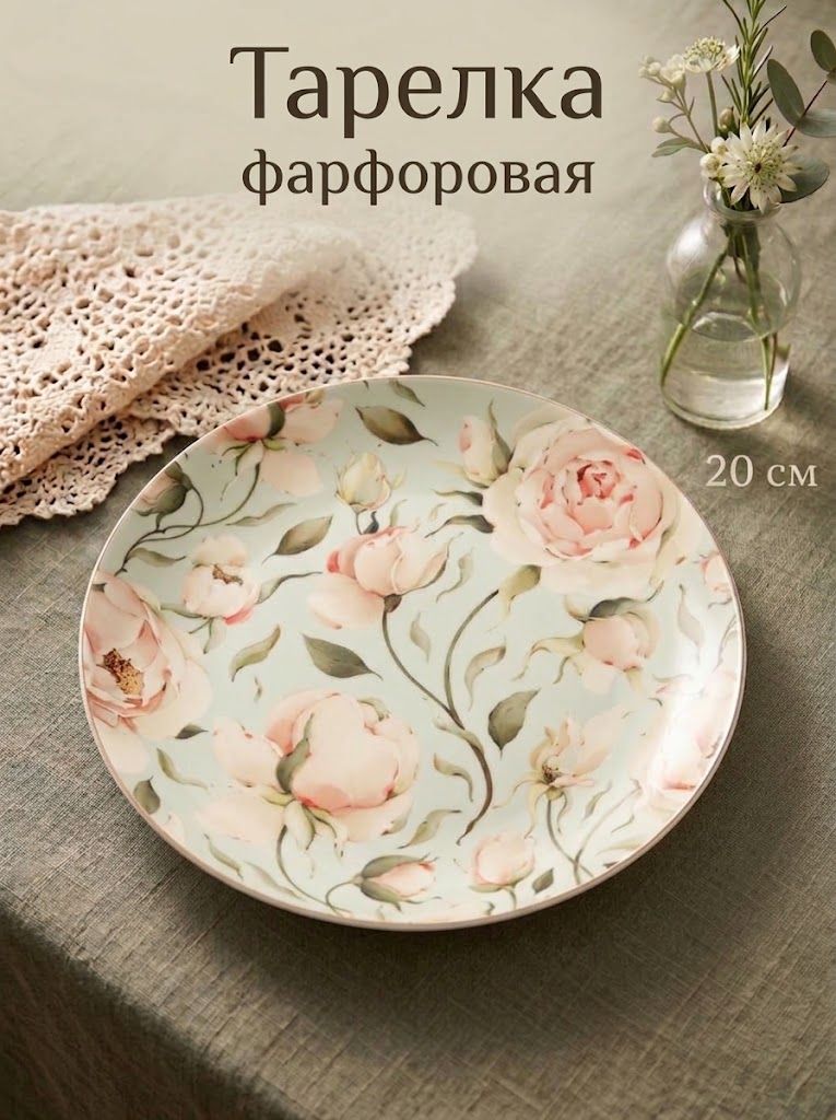 Тарелка сервировочная 20 см, WY Pink O'hara, десертная, фарфоровая, зелёная