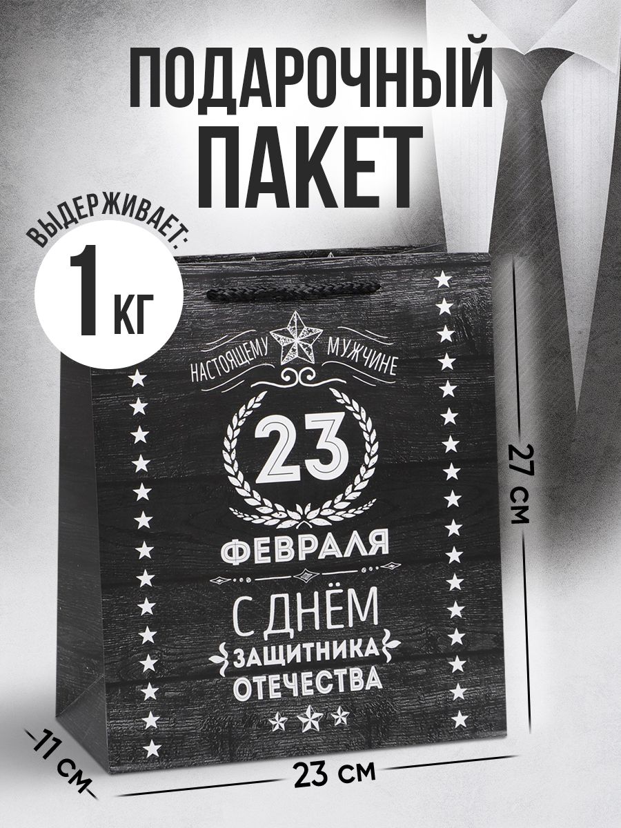 Пакет подарочный, 23 февраля, 23 х 27 х 11,5 см