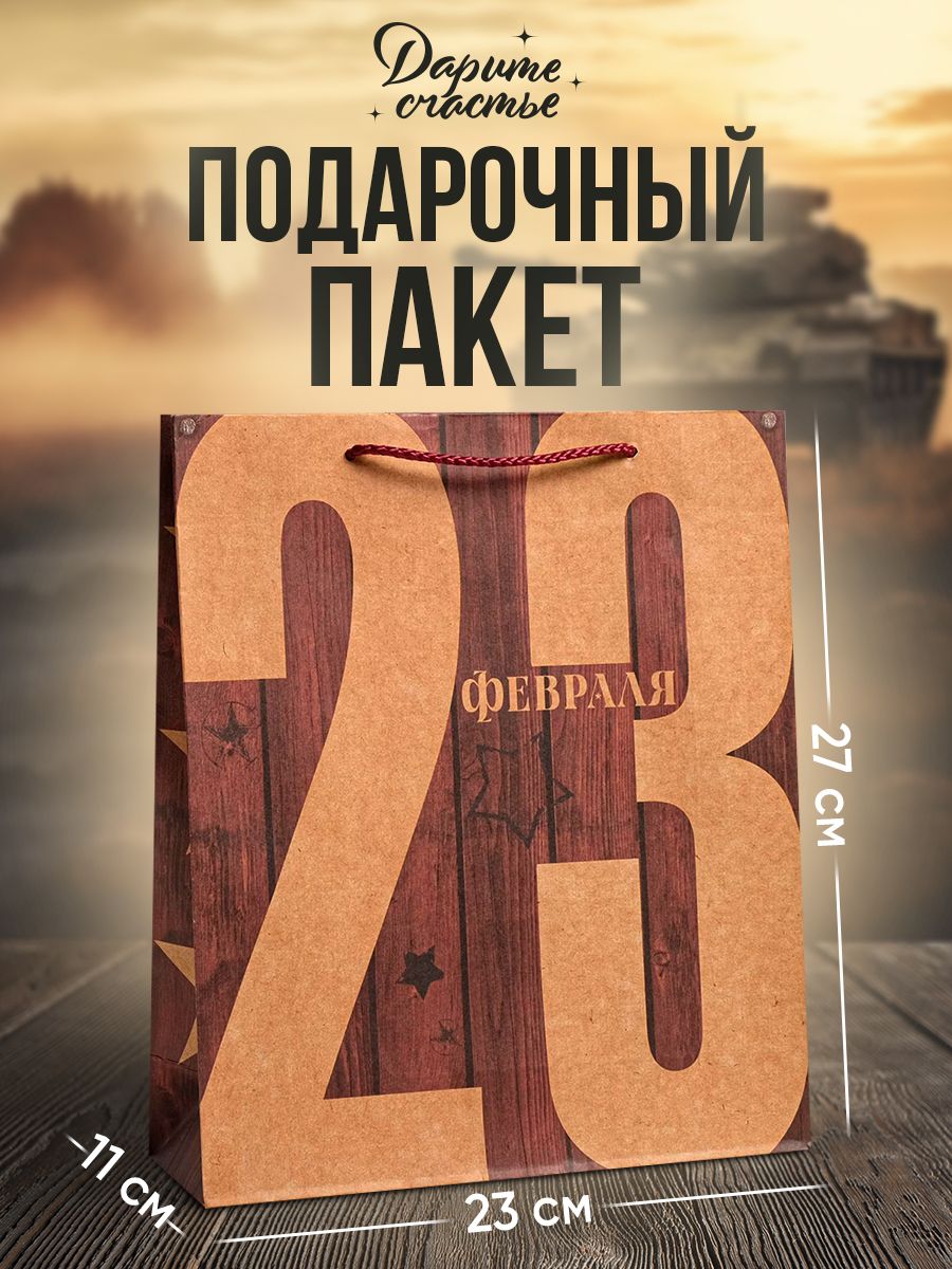 Пакет подарочный на 23 Февраля, 23 х 27 х 11,5 см