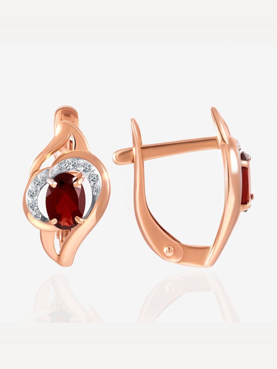 Серьги женские 585 пробы с гранатом