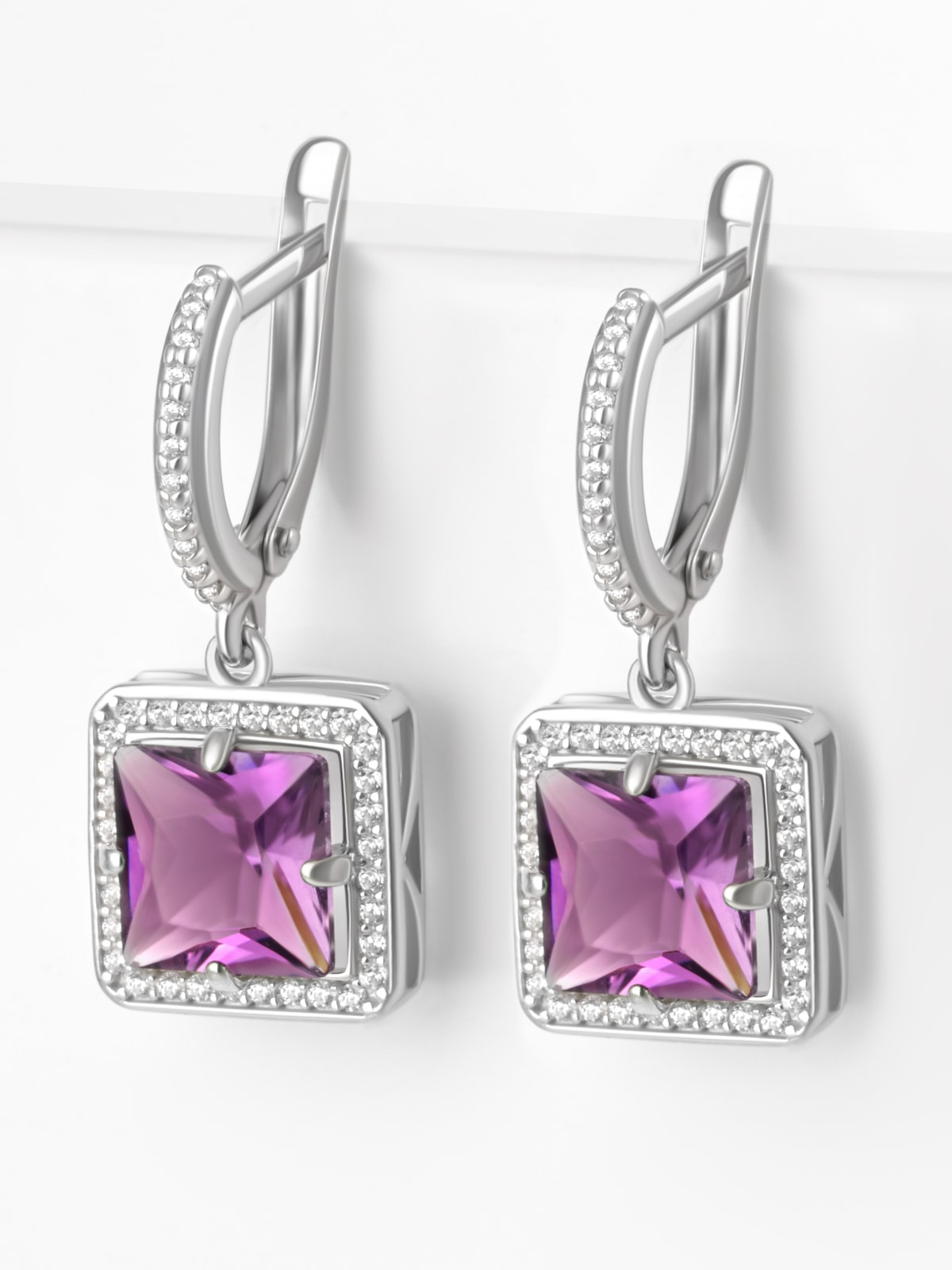 Серьги женские серебро 925 пробы с аметистом и фианитами