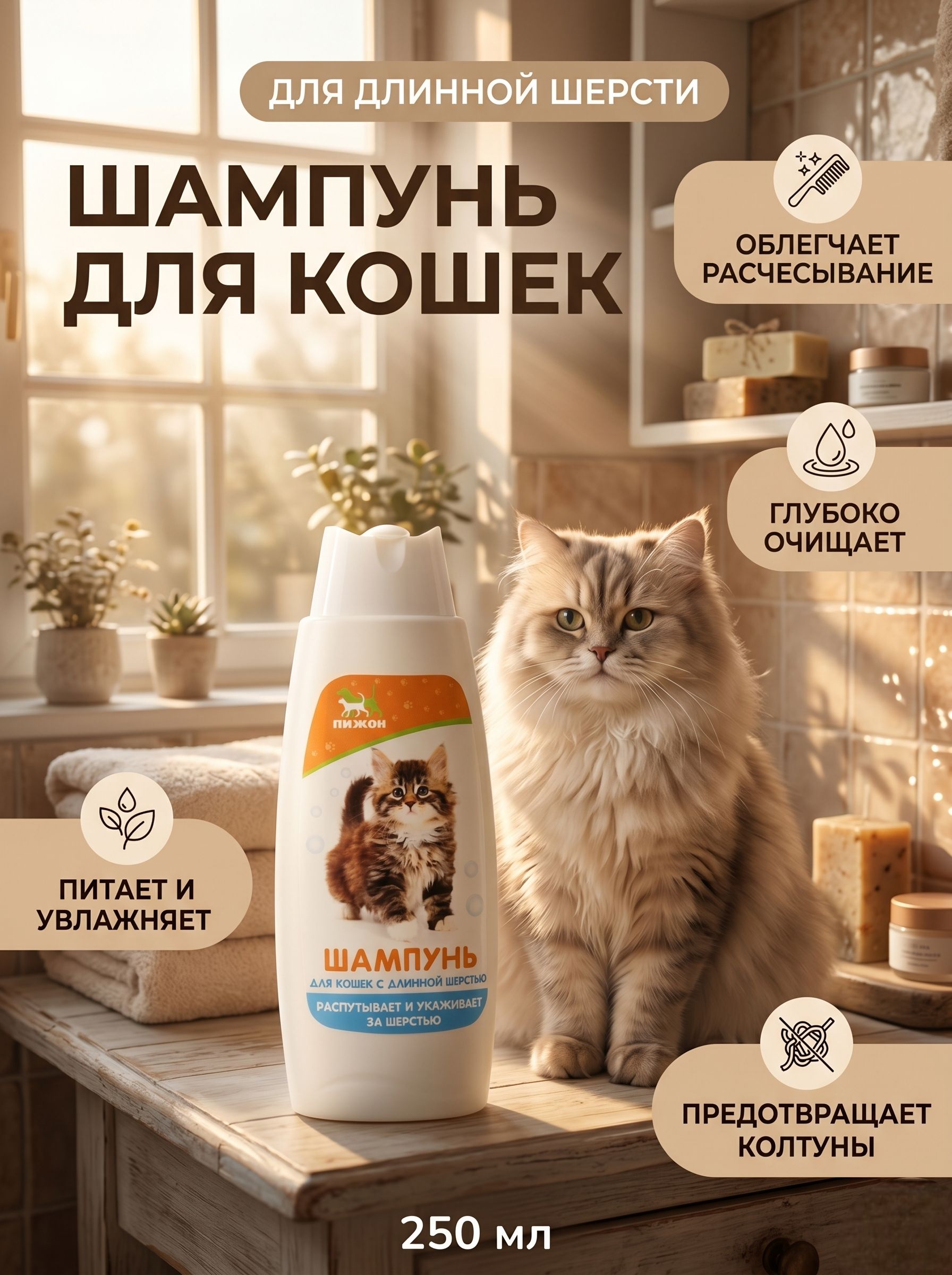 Шампунь для длинношёрстных кошек, 250 мл