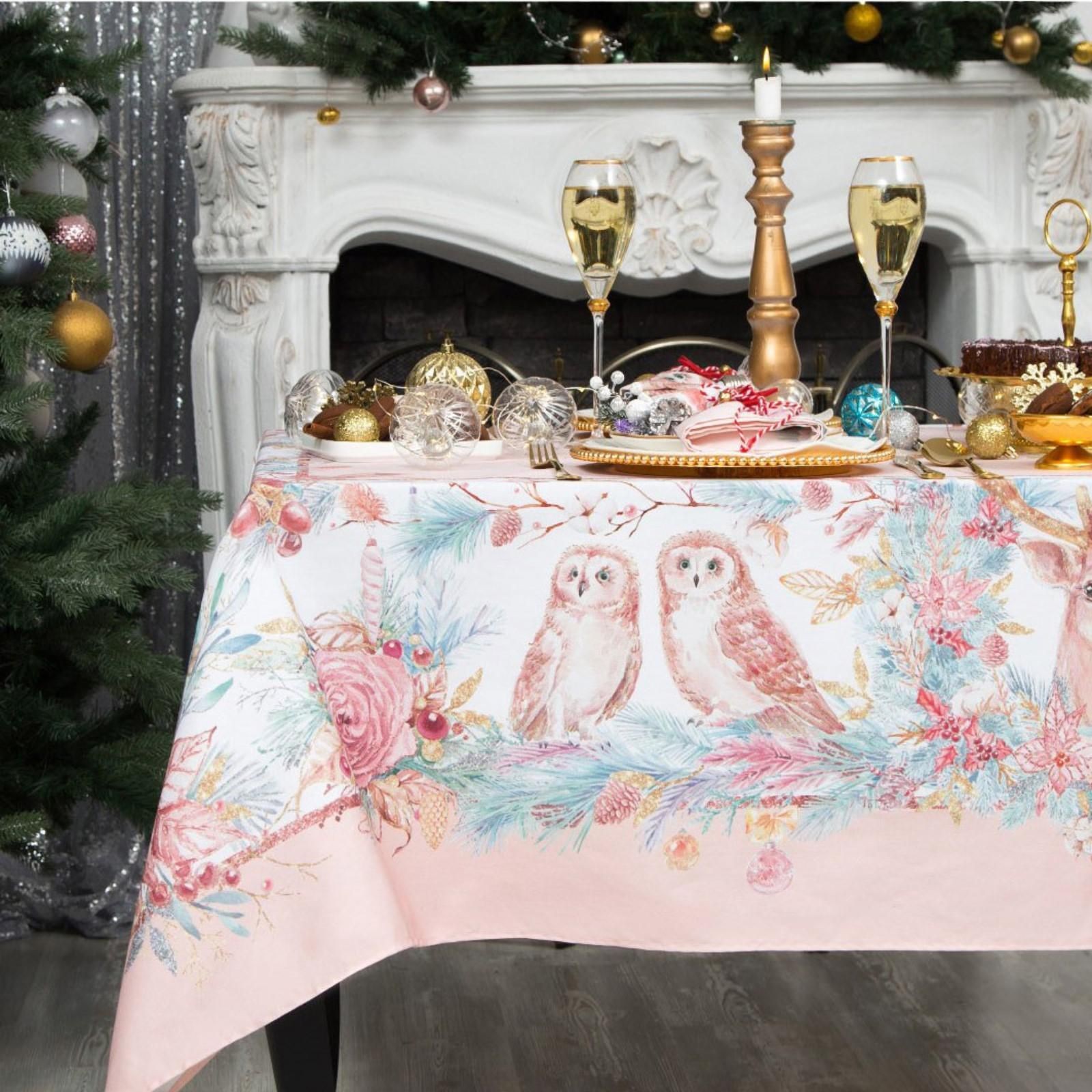 Скатерть тканевая с салфетками Pink magic: скатерть 150x220 см, салфетки 40х40 - 12 шт, Тканевая, На фото — предложение продавца
