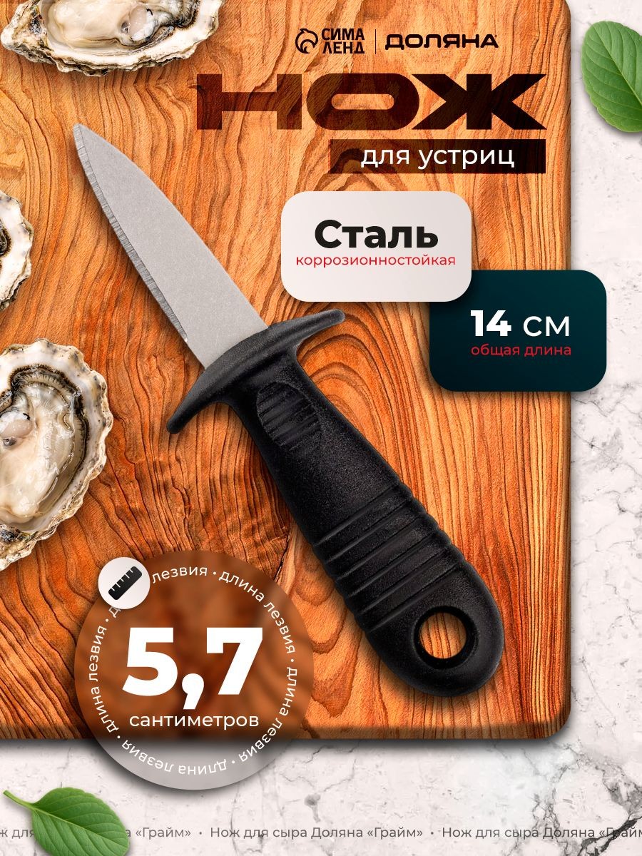 Нож для устриц Доляна, 14x4.4 см, длина лезвия 5.7 см, чёрный, На фото — предложение продавца