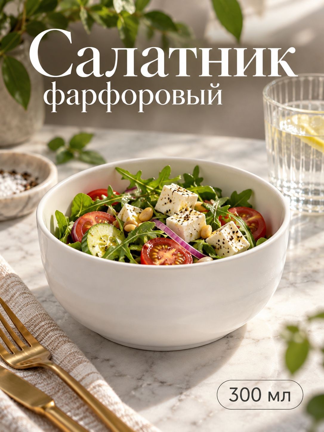 Салатник фарфоровый 300 мл, Magistro "Бланш", тарелка глубокая диаметр 10,5 см, цвет белый, На фото — предложение продавца