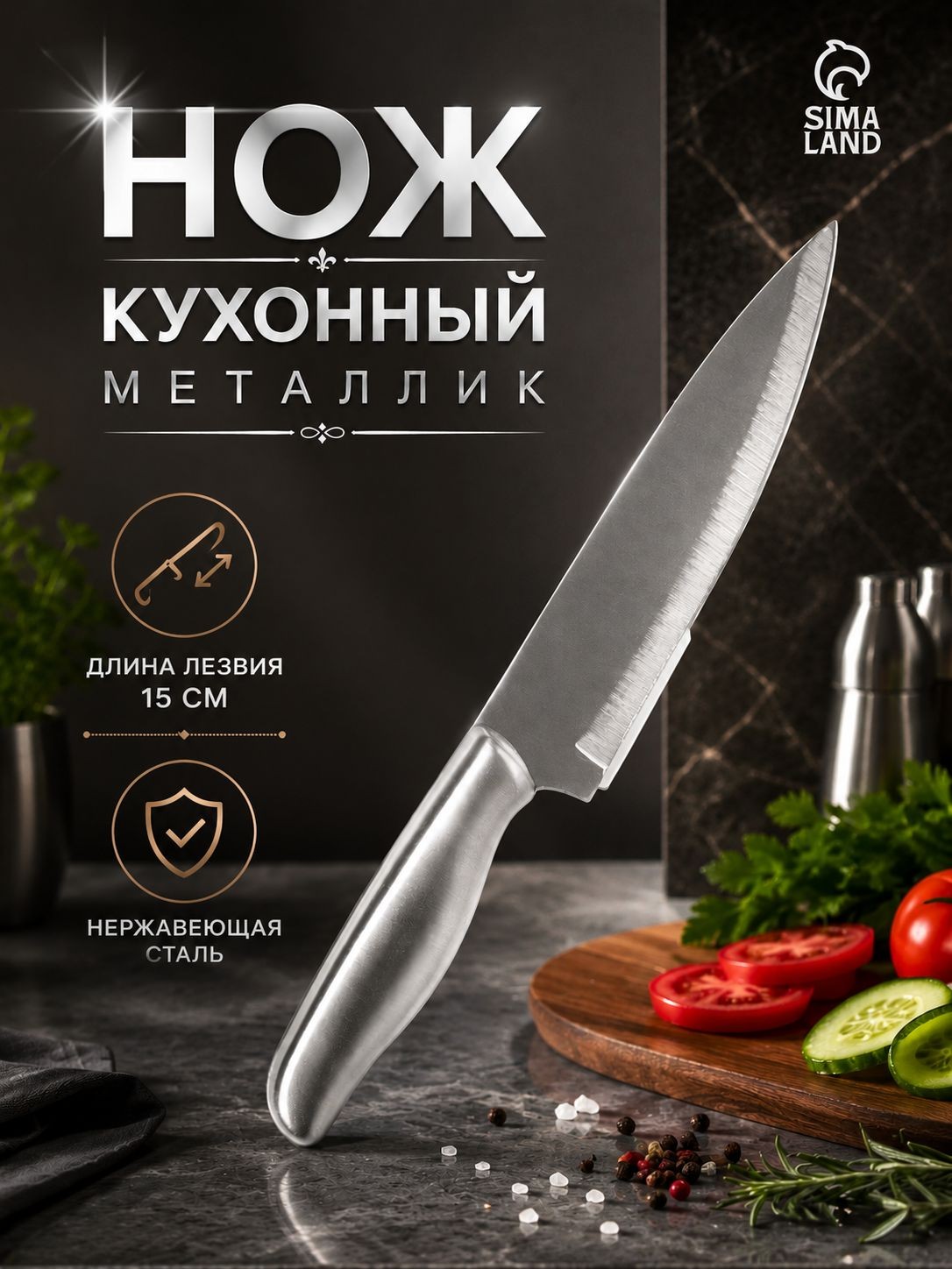 Нож кухонный универсальный из нержавеющей стали "Металлик", длина лезвия 15 см, На фото — предложение продавца