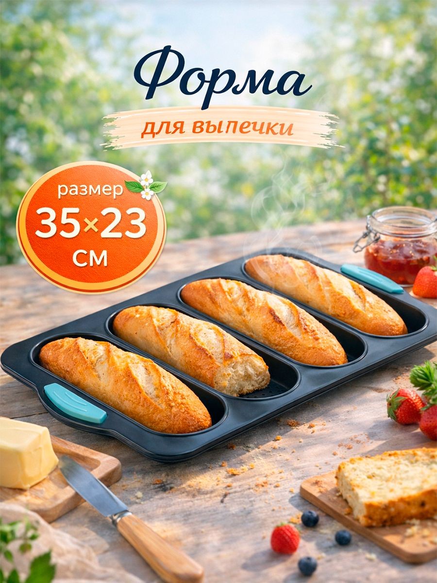 Форма для выпечки с перфорацией "Хлеб", силикон, размер 35х23х2 см, 4 ячейки, тёмно-серый, На фото — предложение продавца