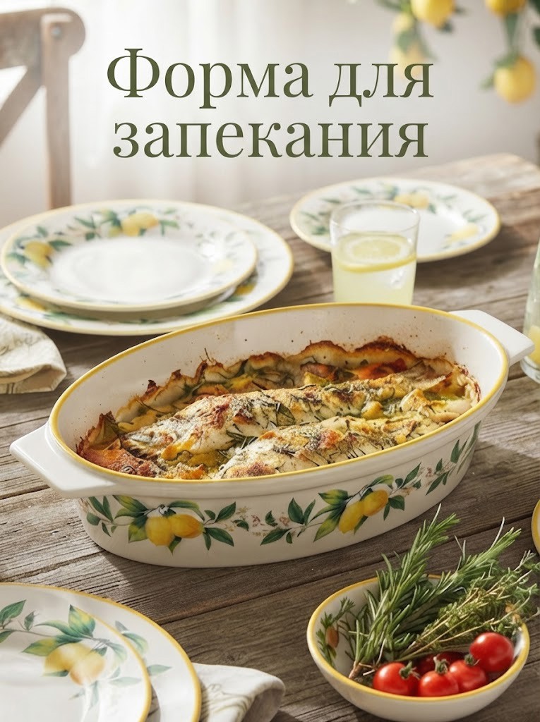 Форма для выпечки и запекания в духовом шкафу из жаропрочной керамики Доляна "Лимон", овальная, 1,5 л, размер 30,5х18 см, На фото — предложение продавца