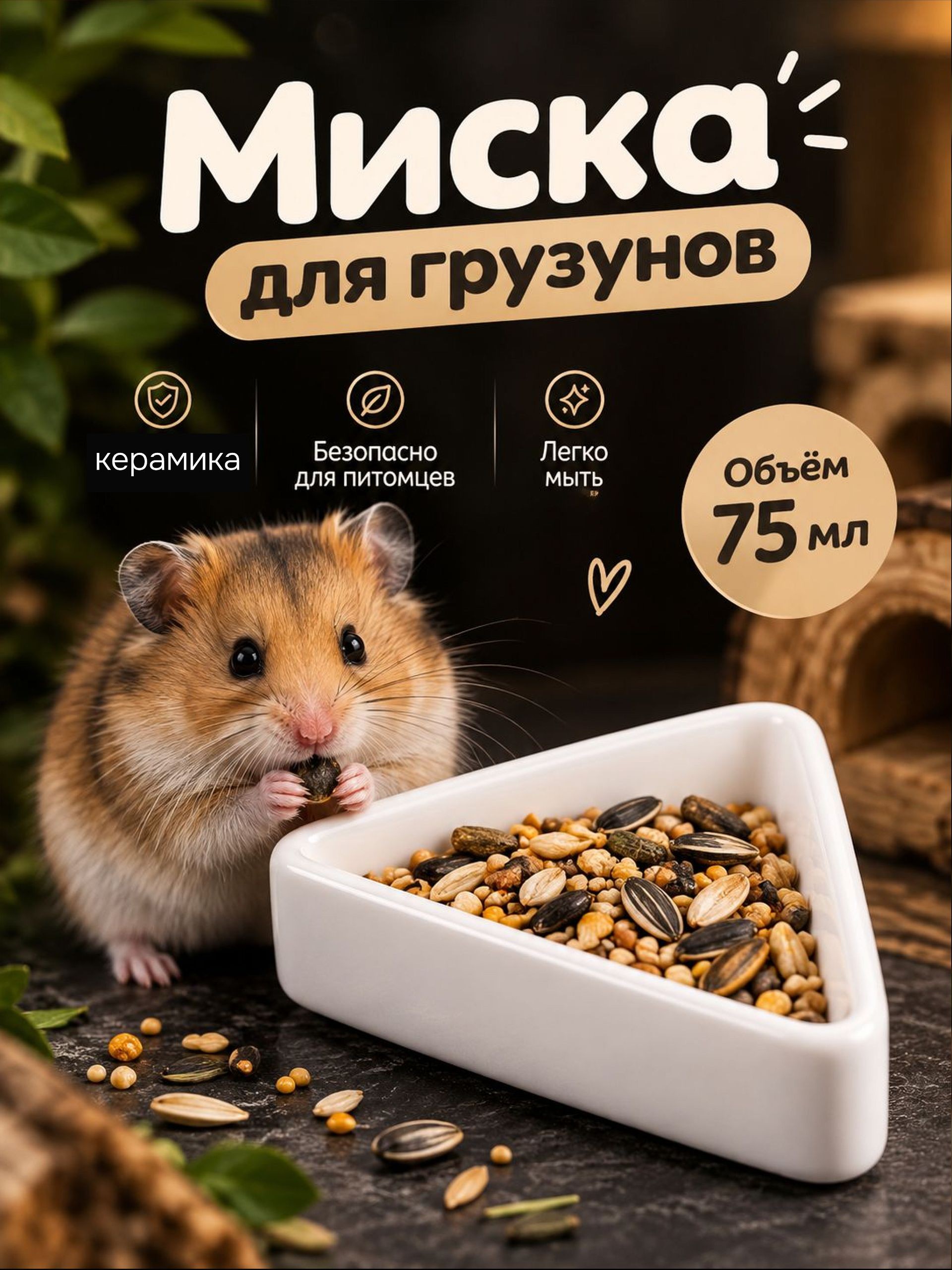Миска для грызунов керамическая, 75 мл, 9.5x6x2 см, угловая, белая, На фото — предложение продавца
