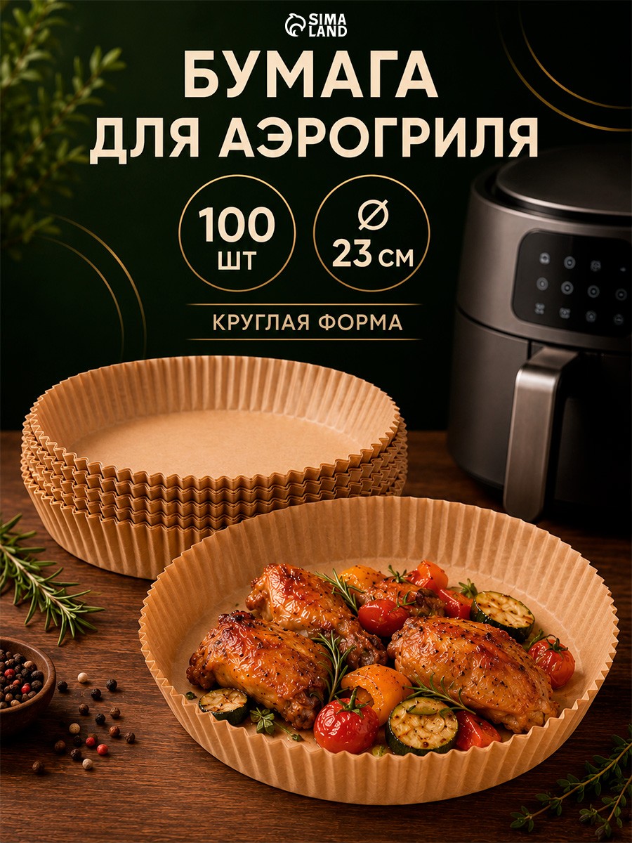 Форма для запекания и аэрогриля, размер 23х23 см, набор 100 шт, пергамент, круглая, На фото — предложение продавца