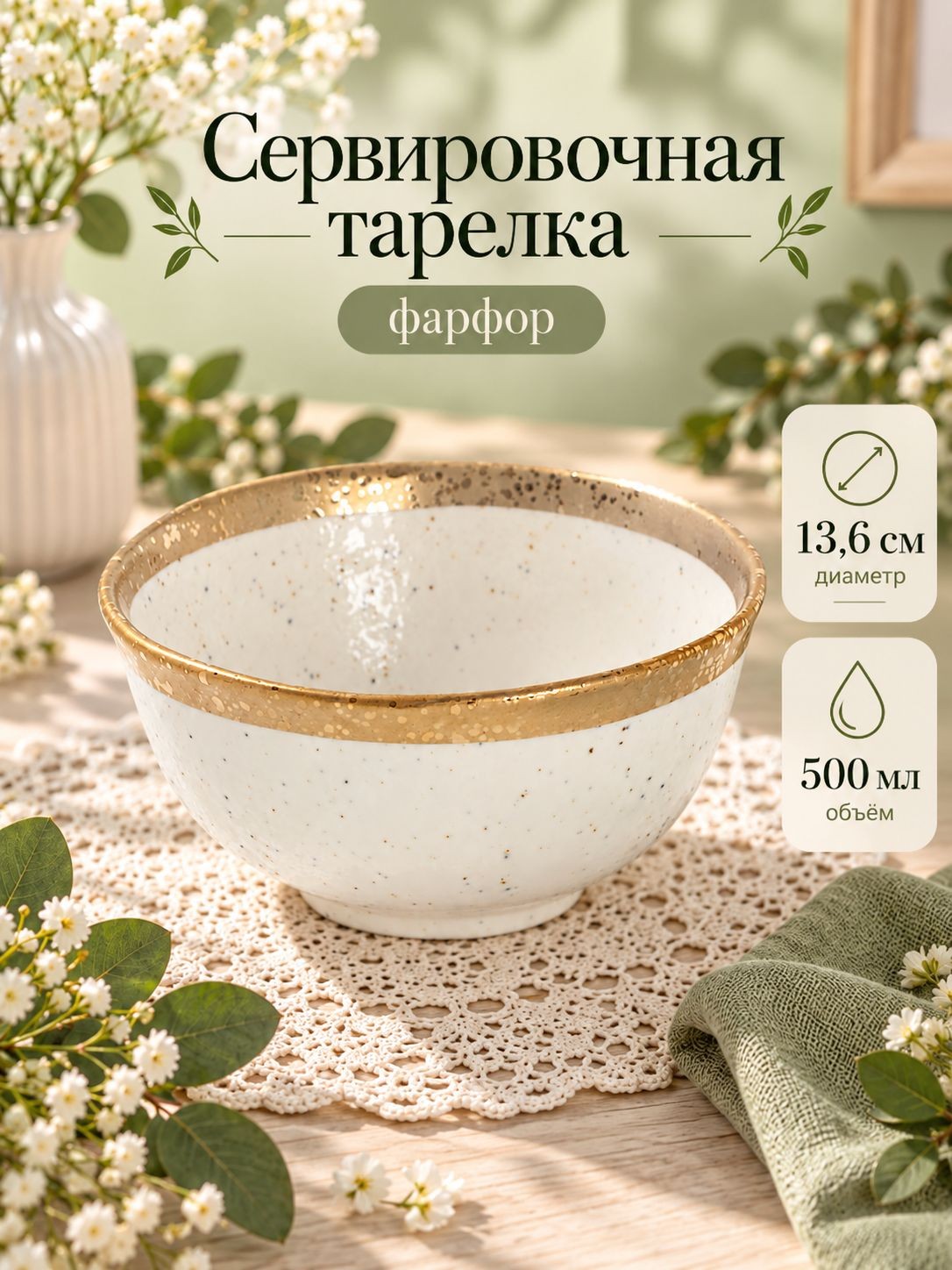 Тарелка суповая 500 мл, 13,6 см, Magistro "Poursephona", фарфоровая, цвет бежевый, На фото — предложение продавца