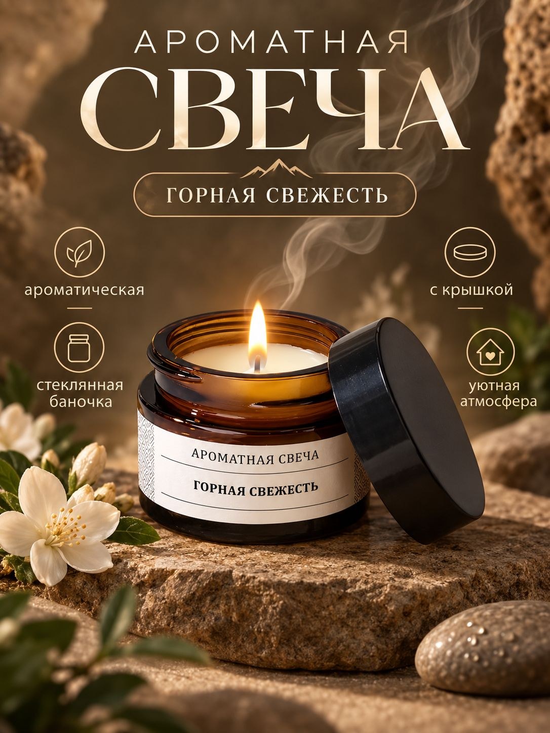 Свеча ароматическая в банке "Горная свежесть", соевый воск, 12 г, На фото — предложение продавца