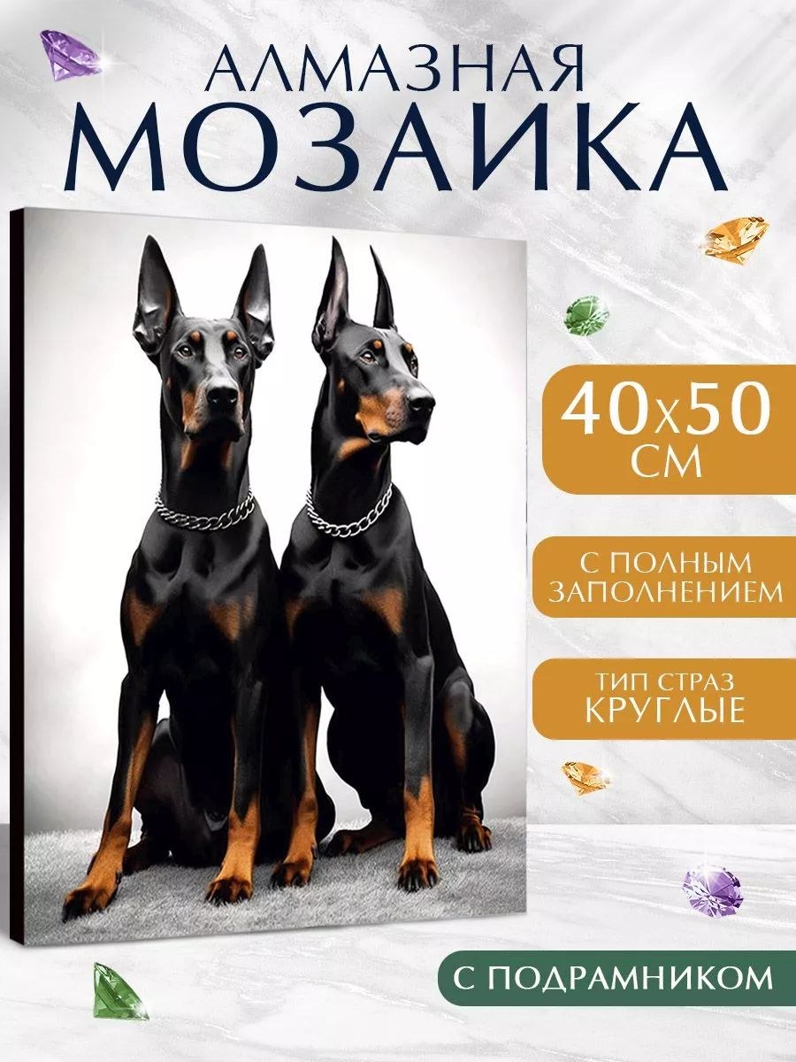Алмазная мозаика на подрамнике, Школа Талантов, "Доберманы", 40х50 см, полное заполнение, набор для творчества