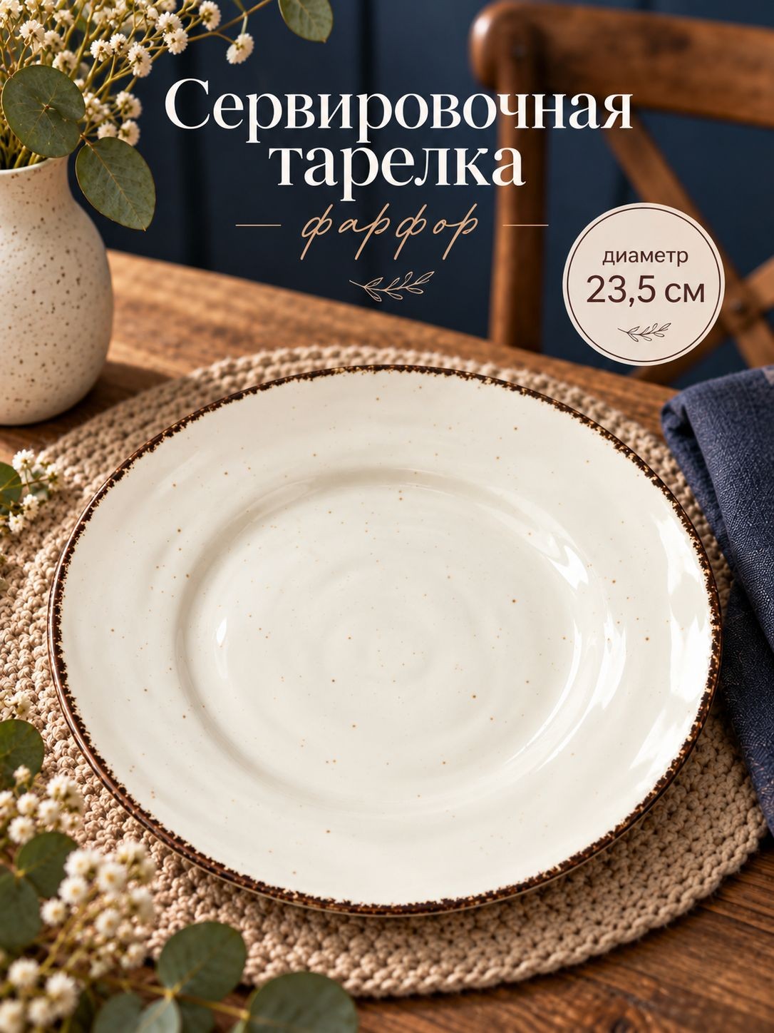Тарелка сервировочная 23,5 см, Magistro "Alpine Frost", обеденная, фарфоровая, цвет белый, На фото — предложение продавца