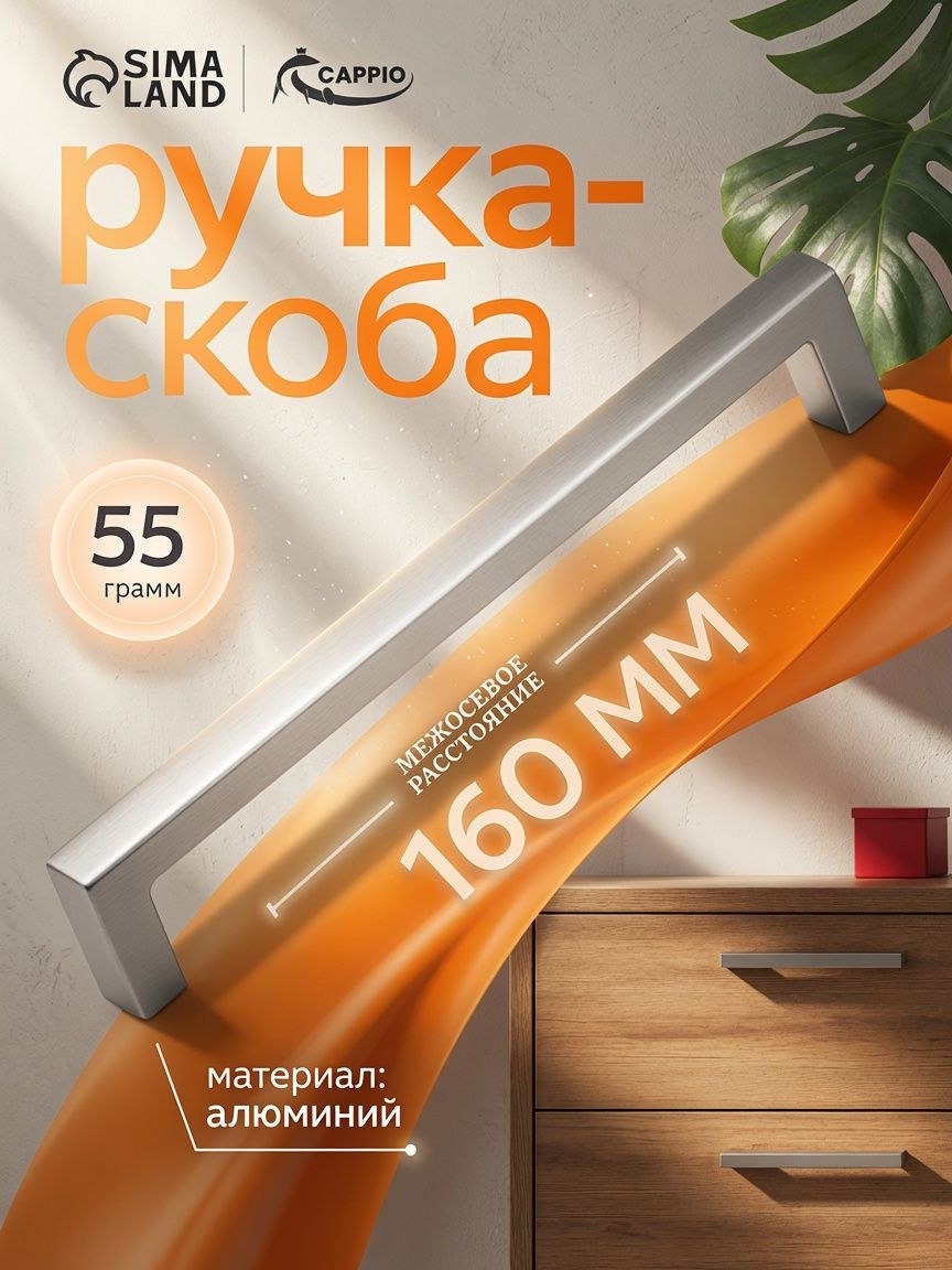 Ручка-скоба CAPPIO, алюминий, м/о 160 мм, цвет серебро, На фото — предложение продавца