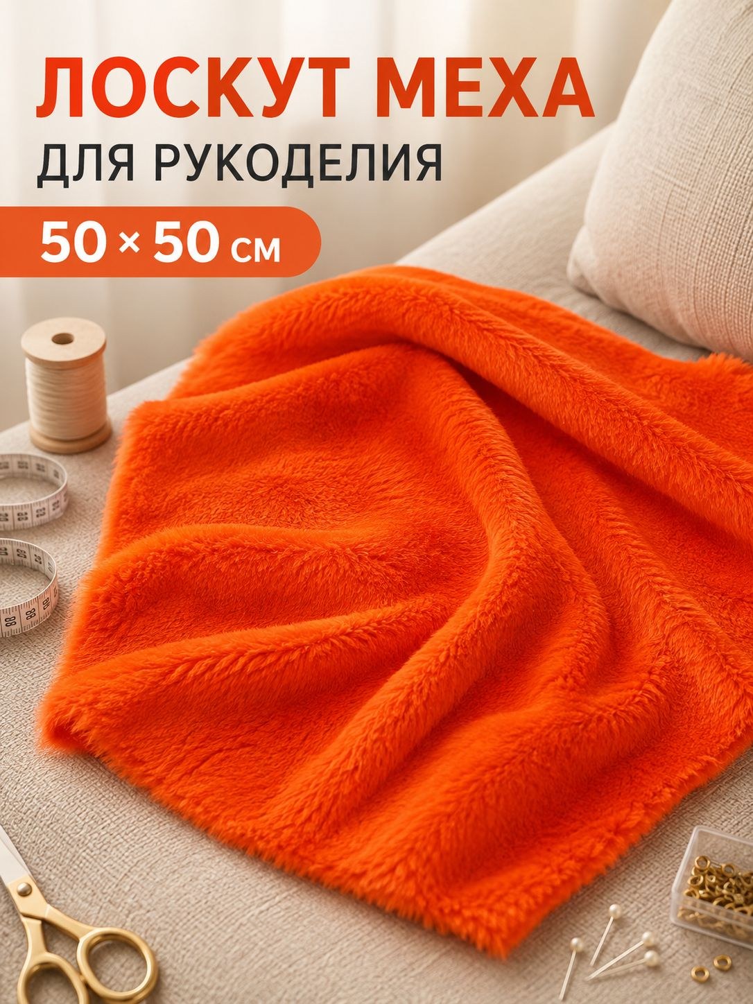 Ткань для рукоделия оранжевая / мех / лоскут 50х50 см, На фото — предложение продавца