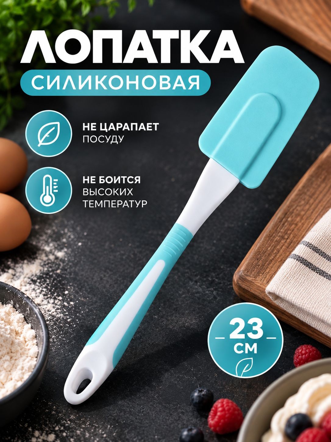 Лопатка силиконовая, 23 см, голубая, На фото — предложение продавца