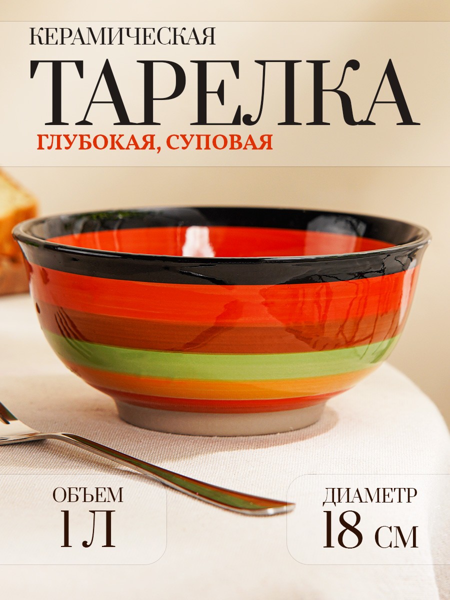 Тарелка суповая 1 л, 18 см, Доляна "Индия", керамическая, разноцветная, На фото — предложение продавца