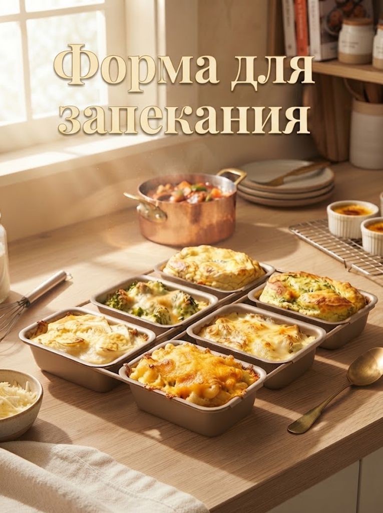Форма для запекания "Прямоугольник. Рэнди", 6 ячеек, размер 21,5х21х3 см, антипригарное покрытие, На фото — предложение продавца