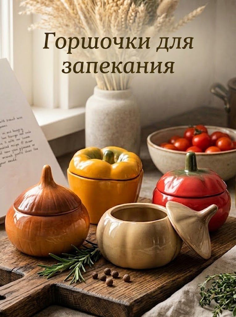 Горшочки для запекания в духовке "Весёлая семейка", 4 шт, объем 250 мл, керамика, На фото — предложение продавца