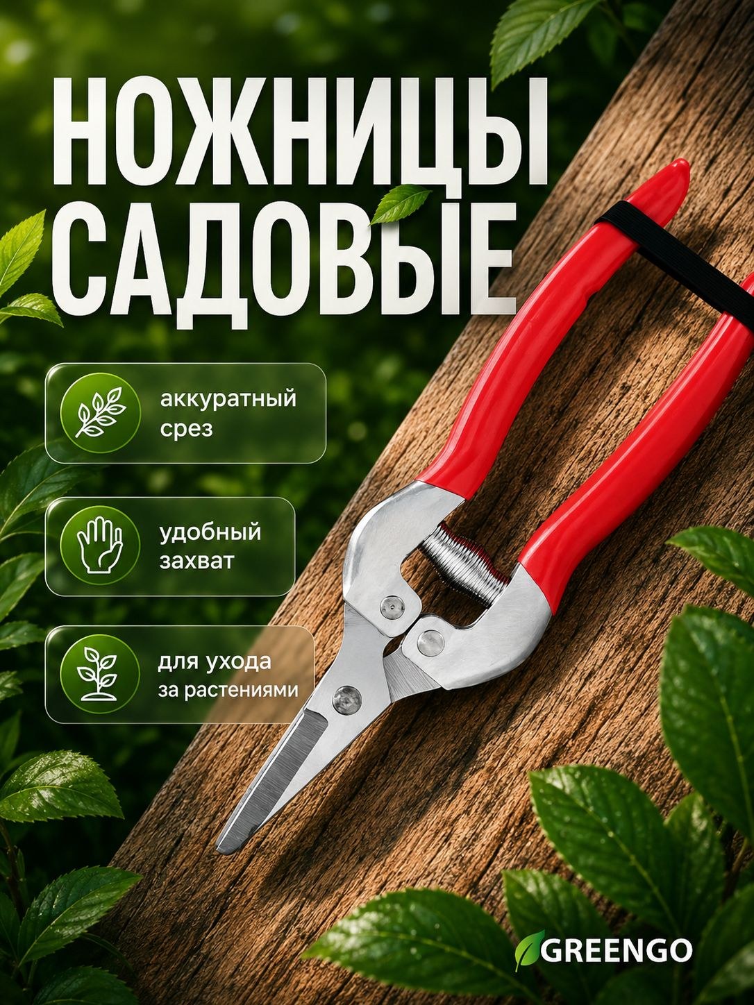 Секатор садовый Greengo 7 *18 см, плоскостной, с пластиковыми ручками, для обрезки растений и веток