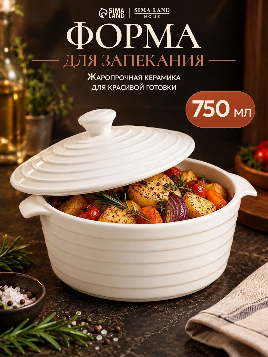 Форма для запекания "Санторини", объем 750 мл, размер 19х16, жаропрочная керамика
