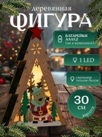 Светодиодная фигура новогодняя Олень с подарками 20х30х5.5 см, дерево, батарейки AAAх2 (не в комплекте), свечение тёплое белое, На фото — предложение продавца