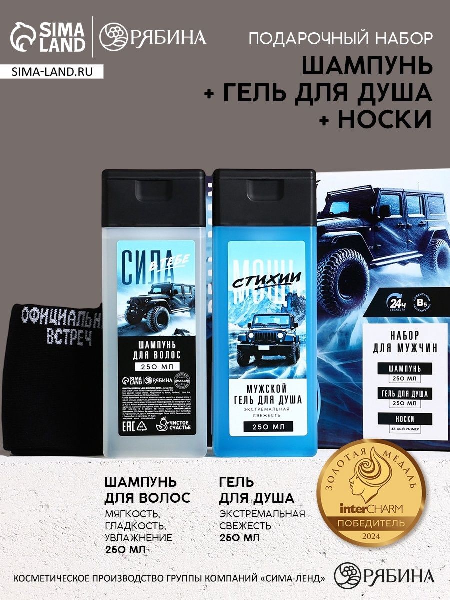 Подарочный набор Самый крутой , шампунь для волос 250 мл, гель для душа 250 мл и мужские носки, Чистое счастье, На фото — предложение продавца