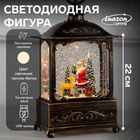Светодиодная фигура новогодняя Дед Мороз и оленёнок 14.5х22х8 см, металл, батарейки ААх3 (не в комплекте), USB, свечение тёплое белое, На фото — предложение продавца