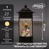 Светодиодная фигура Фонарь со снеговиками 14х27х14 см, пластик, батарейки ААх3 (не в комплекте), USB, свечение тёплое белое, На фото — предложение продавца