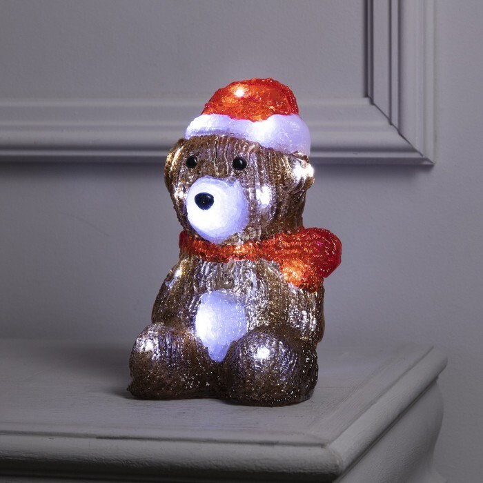 Светодиодная фигура новогодняя Медвежонок в шапке 21х11х11 см, акрил, 20 LED, батарейки ААх2 (не в комплекте), свечение белое, На фото — предложение продавца