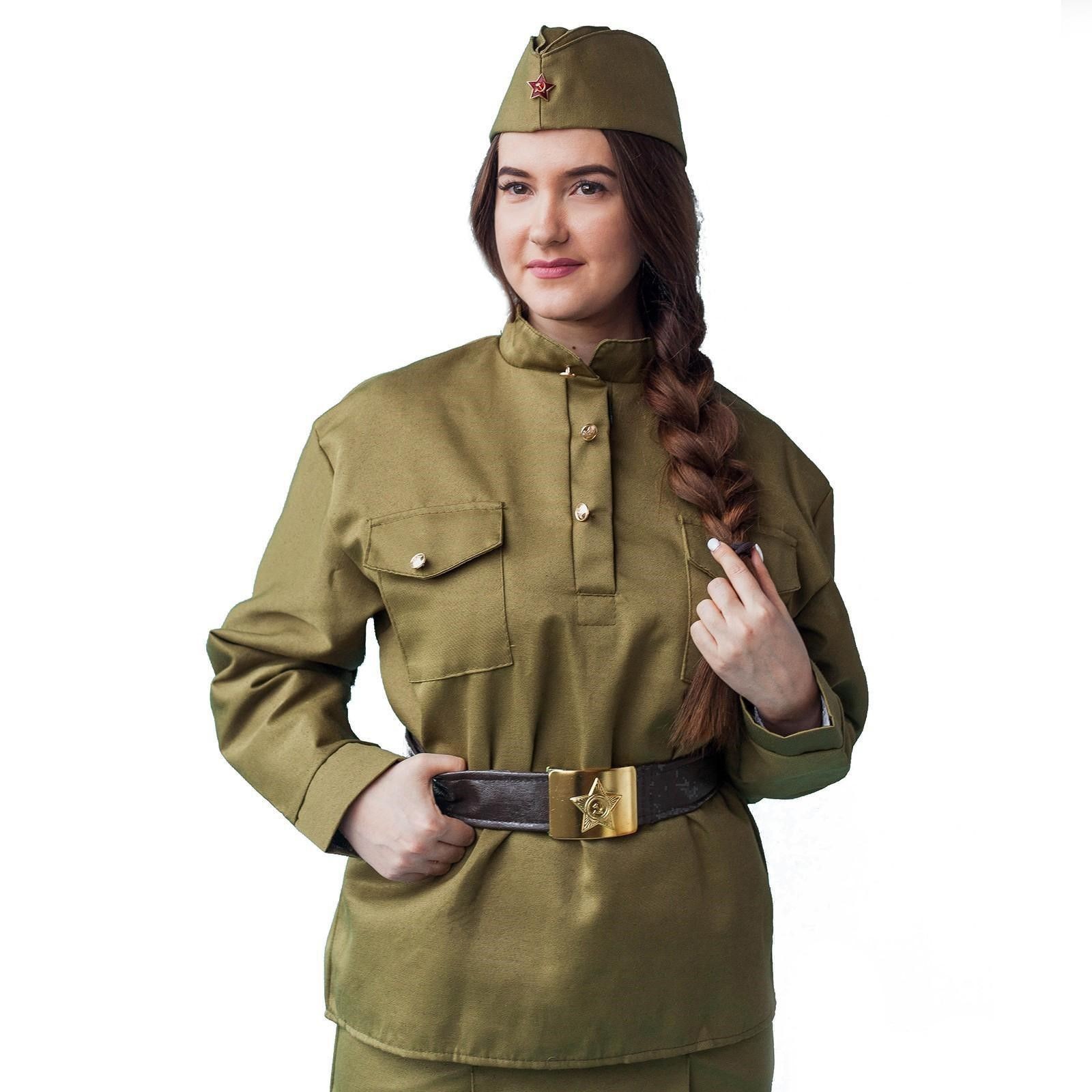 Карнавальный костюм военный Страна Карнавалия, женский, пилотка, гимнастерка, ремень с бляхой, размер 44-46, рост 164 см, На фото — предложение продавца