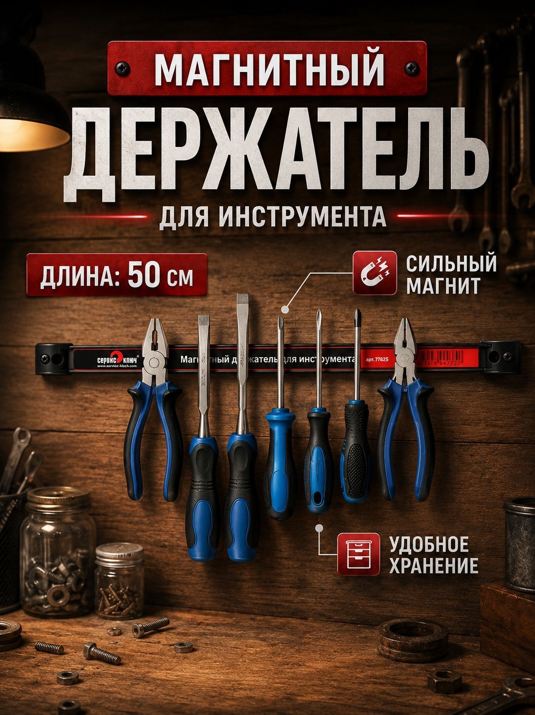 Магнитная полка, держатель, для инструмента 500 мм, На фото — предложение продавца