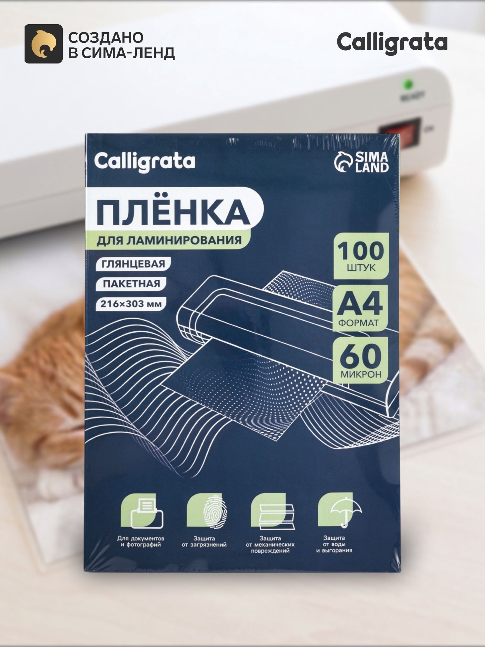 Пленка для ламинирования A4, 100 штук, глянцевая, 60 мкм, На фото — предложение продавца