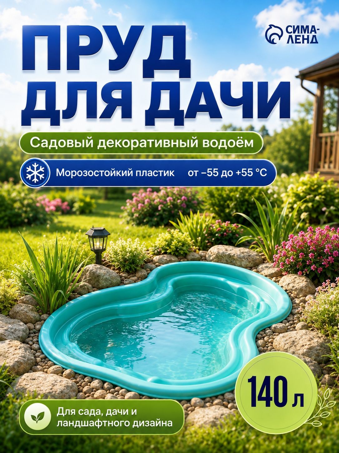 Пруд садовый пластиковый 140 л, декоративного водоем, для сада и дачи