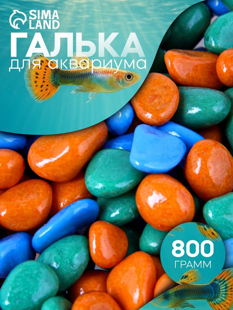Грунт для аквариума/растений (8-12 мм), цветные декоративные мраморные камни для декора, разноцветный, 800 г, На фото — предложение продавца