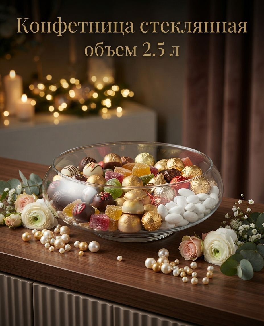 Конфетница Magistro "НЛО" стеклянная, объем 2,5 л, диаметр 21 см, На фото — предложение продавца