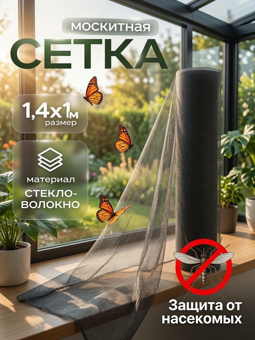 Москитная сетка на окно ТУНДРА 1,4 1 м, защита от комаров, мух и насекомых