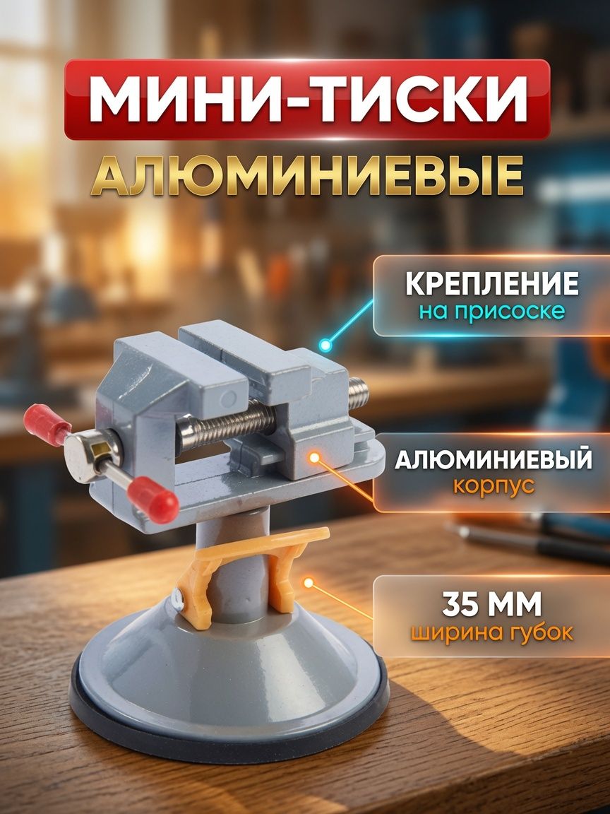 Мини-тиски ТУНДРА 7003027 на присоске, 35 мм, На фото — предложение продавца