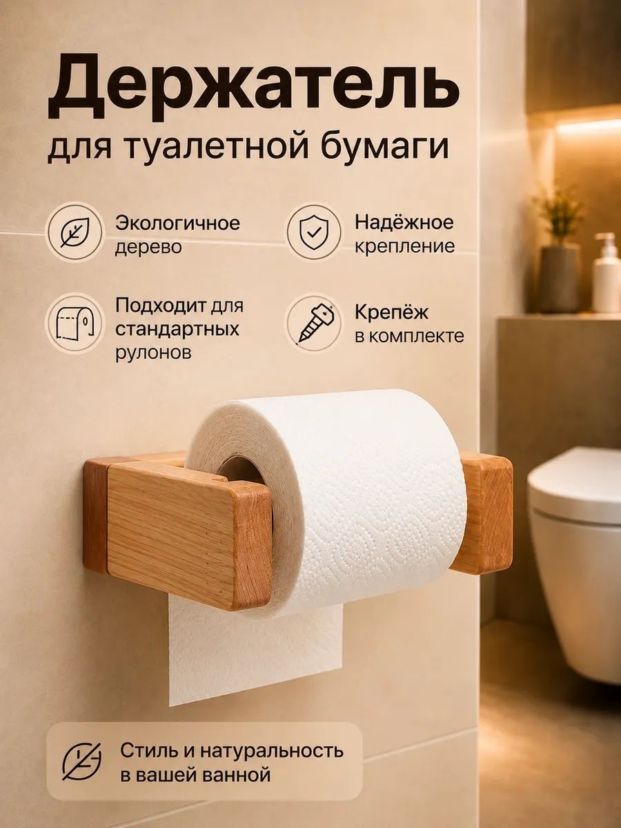 Держатель для туалетной бумаги, деревянный, Adelica, береза