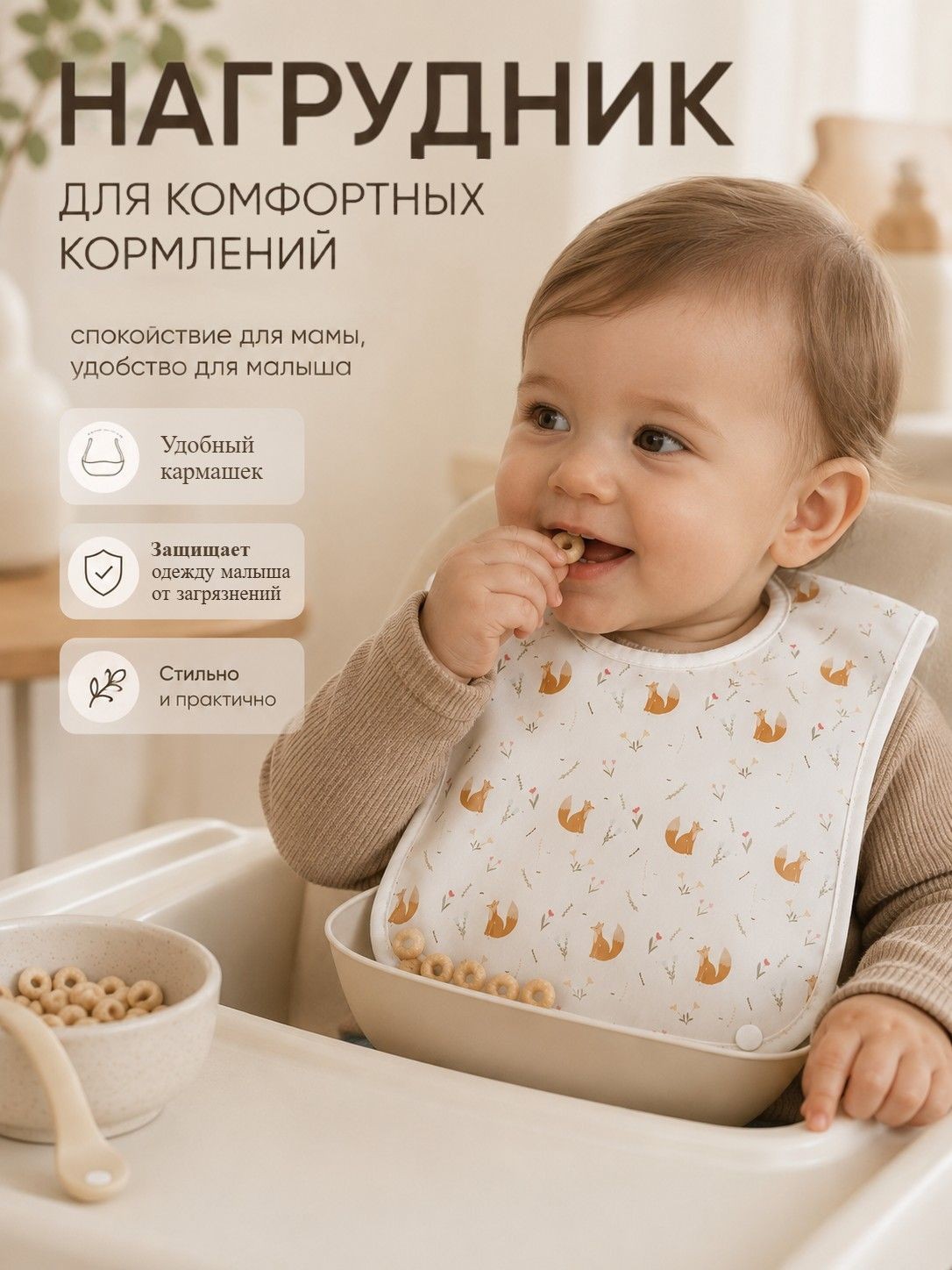 Нагрудник для кормления непромокаемый, с силиконовым карманом, Крошка Я