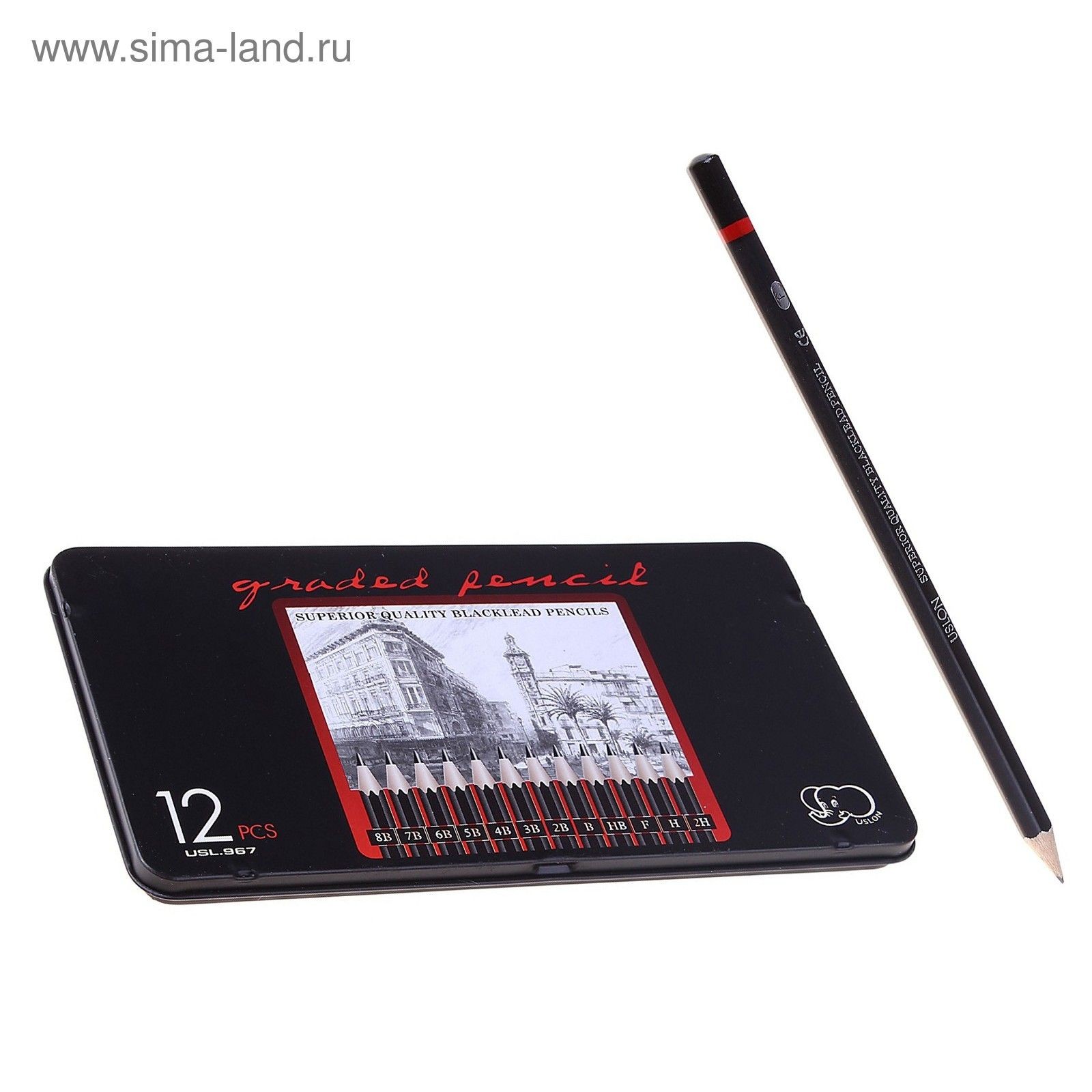 Карандаши чернографитные Gladed Pencil, 12 штук, твердость 2Н-8 В, На фото — предложение продавца