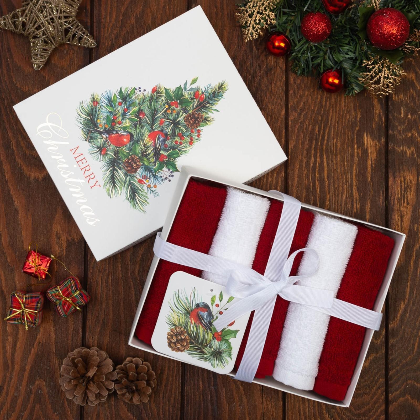 Набор новогодних полотенец 30х30 см, Merry christmas, Махровые, 5 шт, На фото — предложение продавца