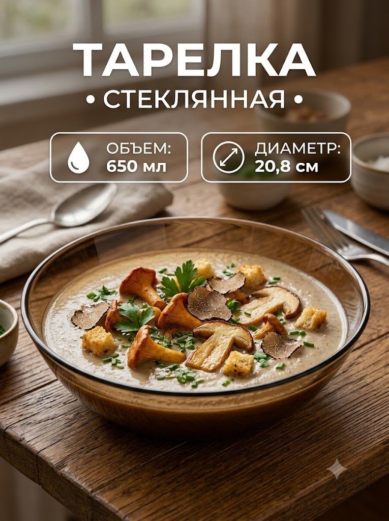 Тарелка глубокая 20,8 см, стеклянная, "Амбьянте", На фото — предложение продавца