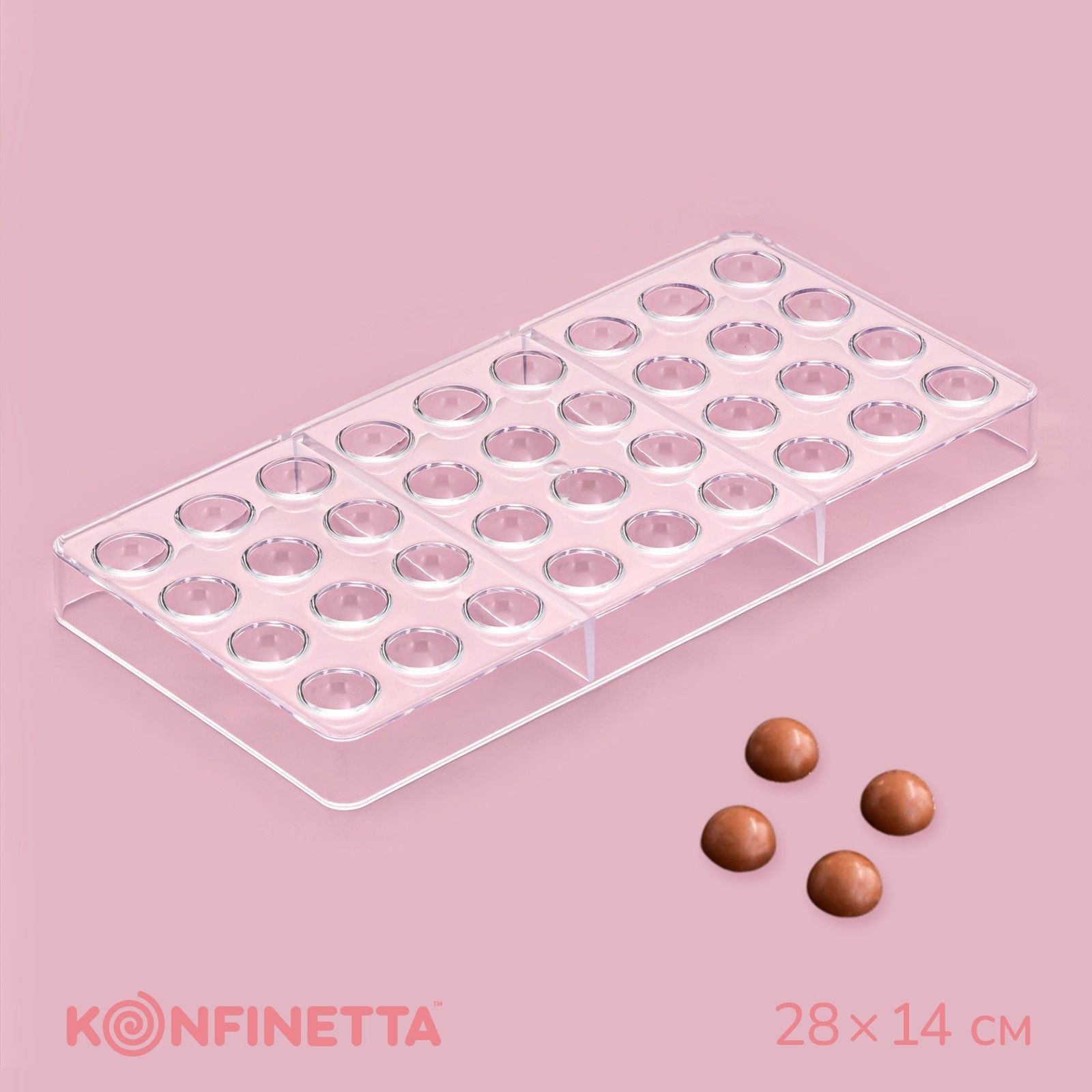 Форма для шоколада KONFINETTA "Полусфера", 36 ячеек, размер ячейки 2х1 см, размер 28х14 см, На фото — предложение продавца