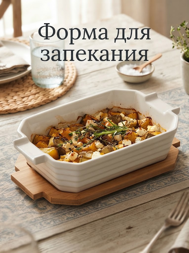 Форма для запекания, объем 1 л, с бамбуковой крышкой, керамическая, На фото — предложение продавца